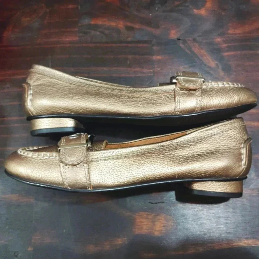 Ros Hommerson Leather Moccasins Gold Buckle Moc Loafer Slip-on Shoes 8.5 - Picture 7 of 12